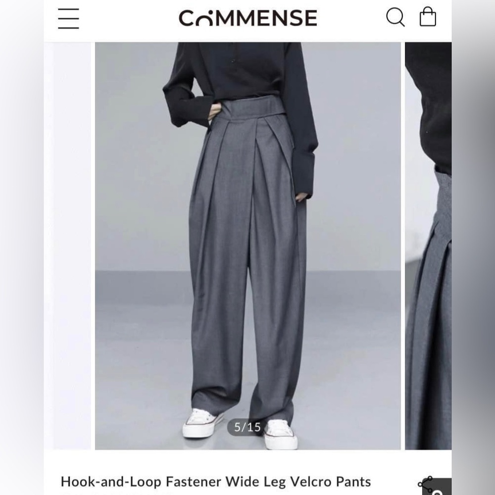 Wide legs Velcro Commense pants, size M, gray.